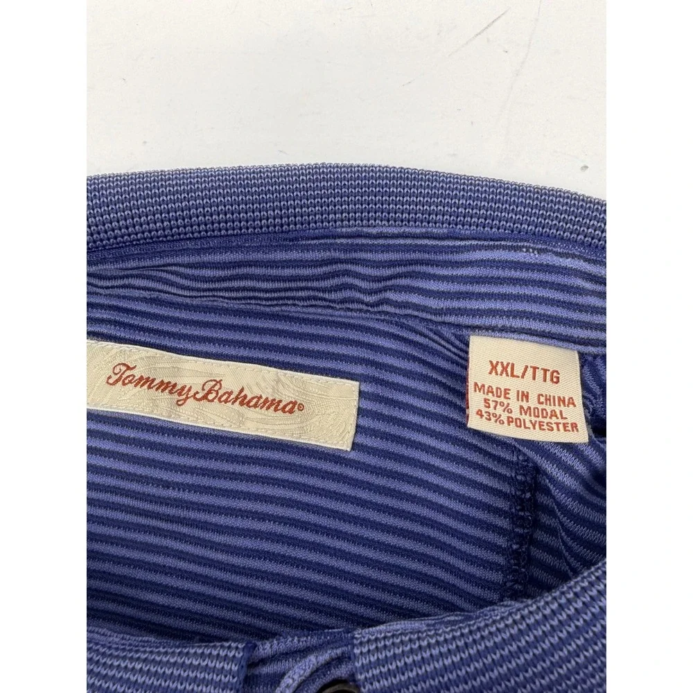 Tommy Bahama Polo Shirt Mens XXL 2XL Blue Striped Short Sleeve Modal Blend‎ Knit